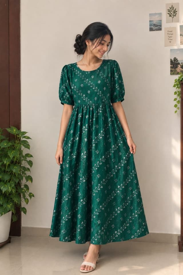 Emerald Green Floral Frock