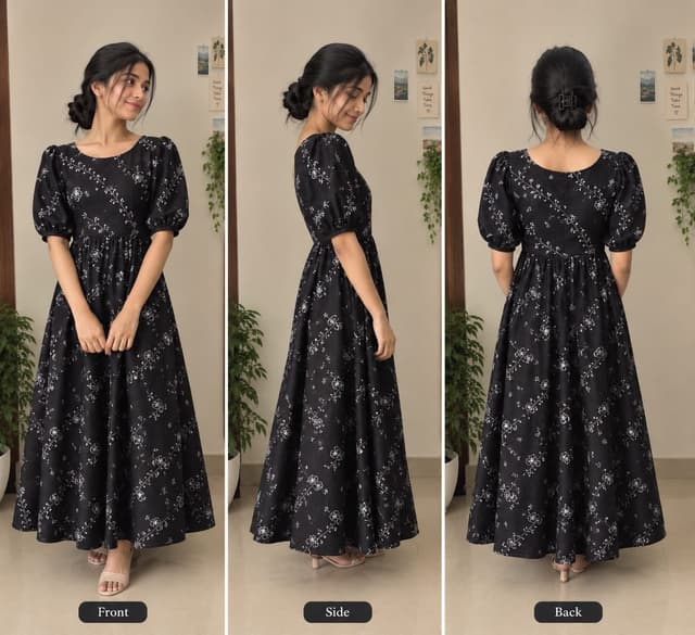 Black Floral Puff Sleeve Maxi Dress