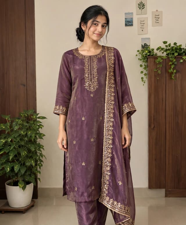 Plum Heritage Embroidered Suit Setโ