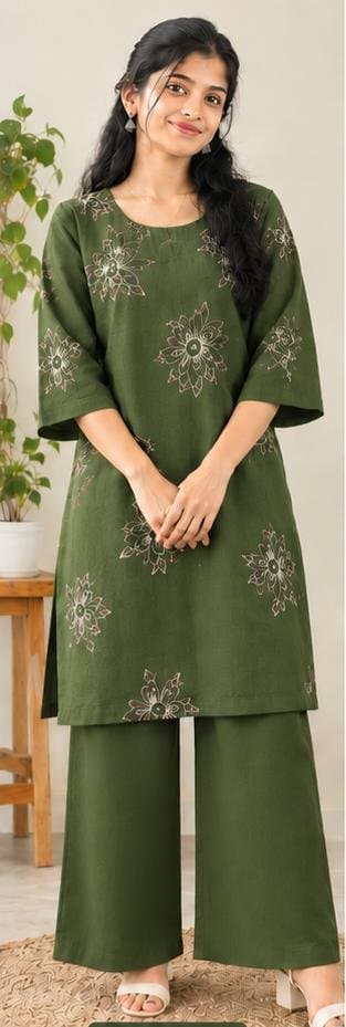 Olive Green Floral Co-ord Set