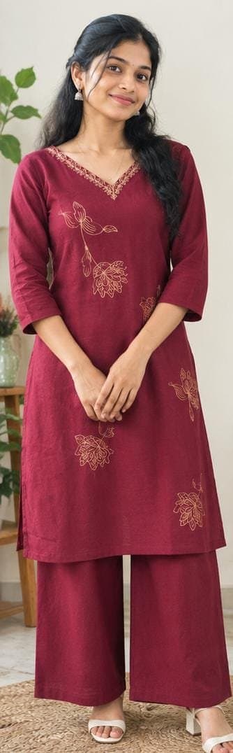 Maroon Embroidered Co-ord Set