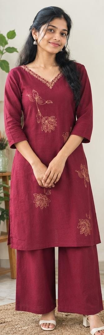Maroon Embroidered Co-ord Set