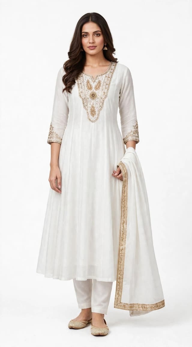 Ivory White Embroidered 3-Piece Set