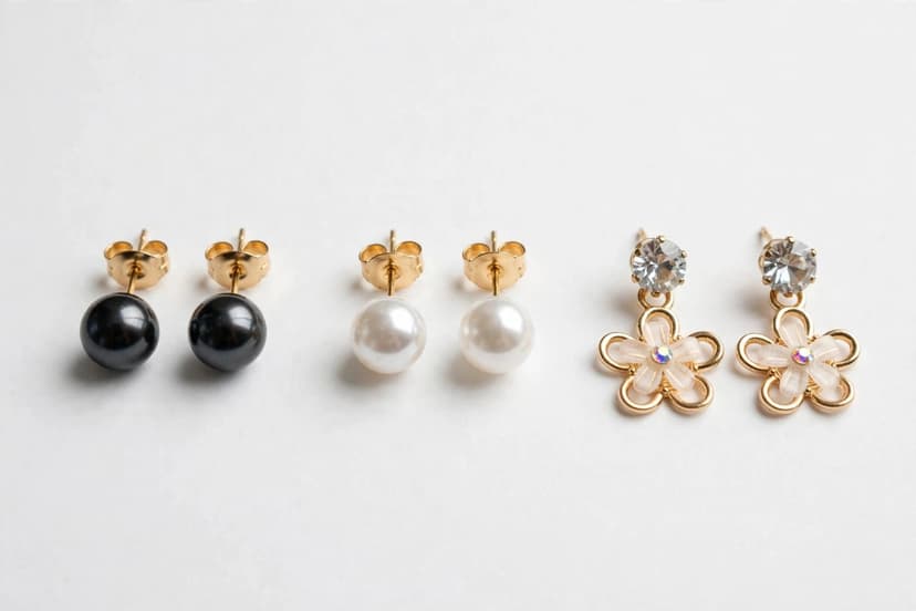 > _3 Pair Combo - Detachable Pearl Flower Earrings - Black + White Pearl + Floral Drop - Fashion Jewellery