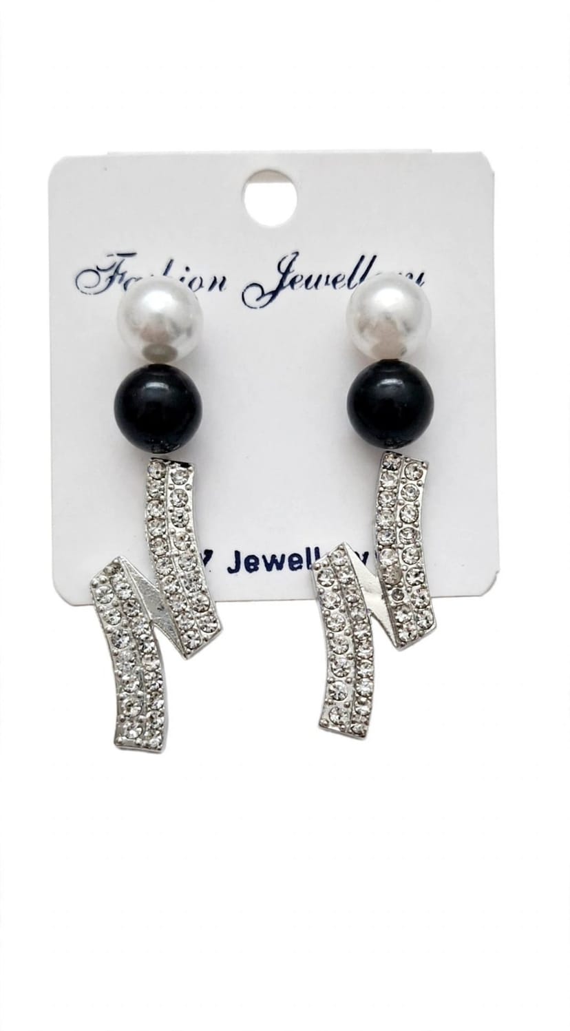 3-Piece Pearl & Black Crystal Jewellery Combo