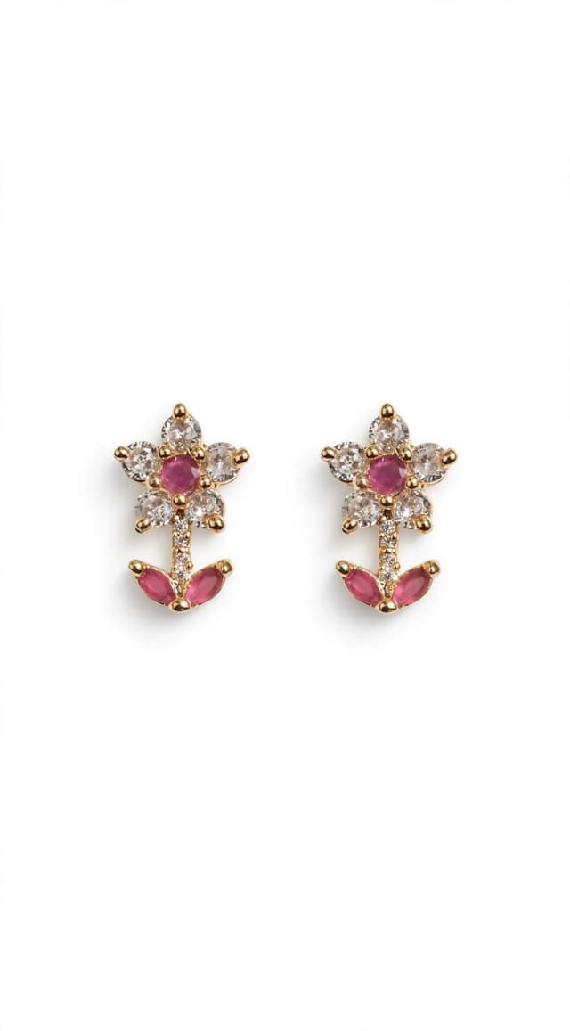 **โPink Ruby Floral Drop Earringsโ** โจ