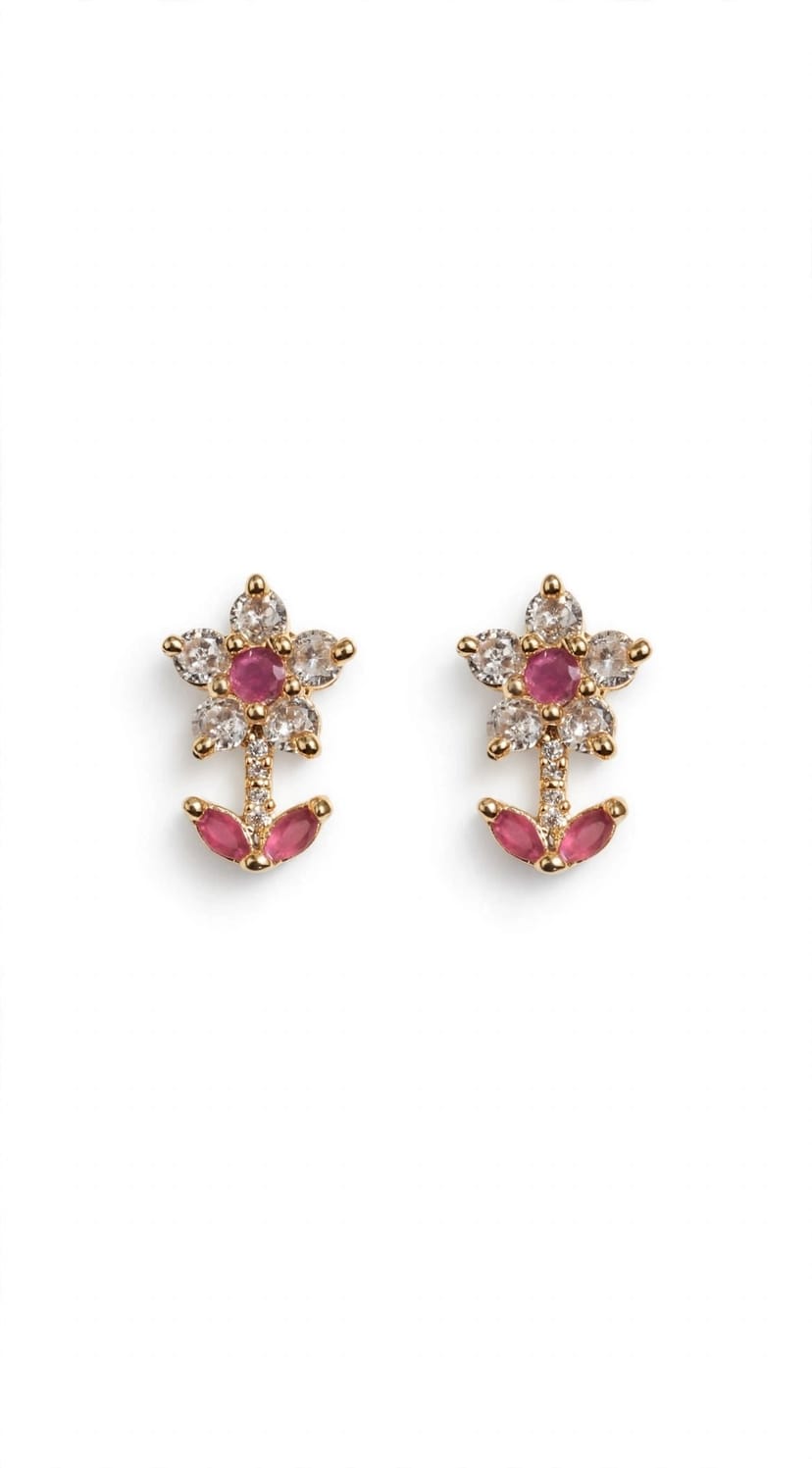 **“Pink Ruby Floral Drop Earrings”** ✨