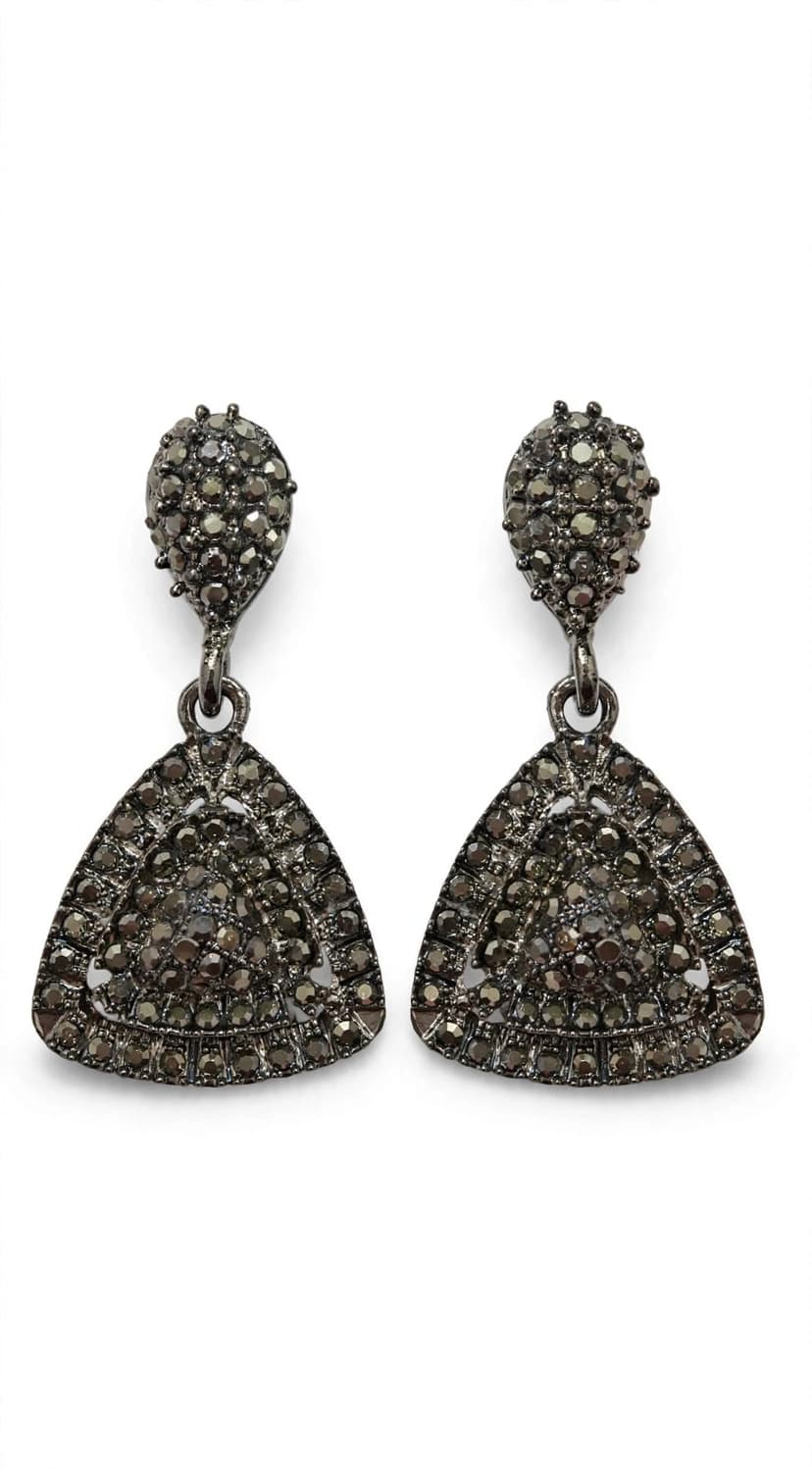 Black Crystal Triangle Drop – Western Earring