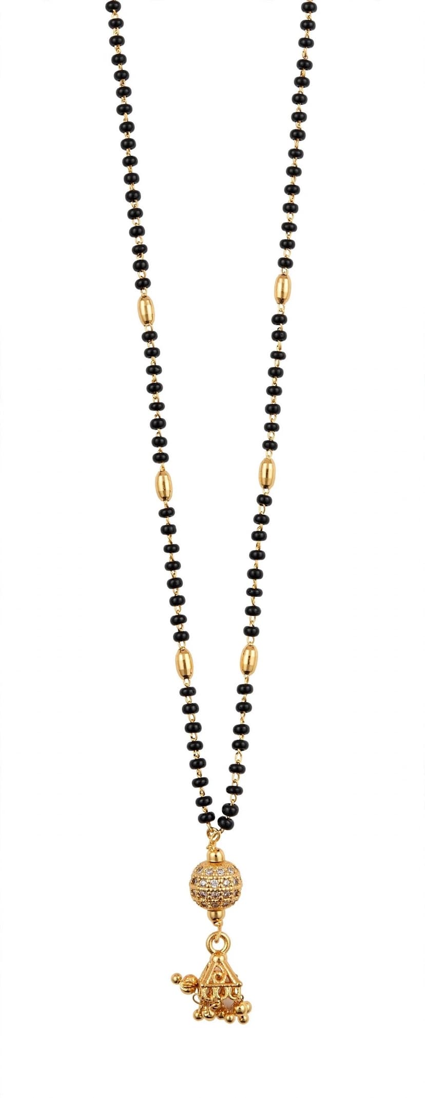 Black Bead Gold Ball Jhumki Mangalsutra – Premium Daily Wear*