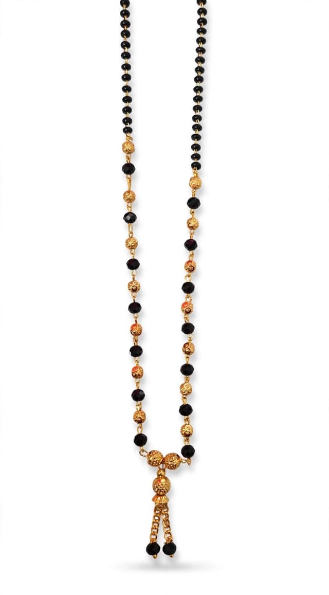 Black Karugamani Gold Ball Tassel Mangalsutra โ Long Chain*