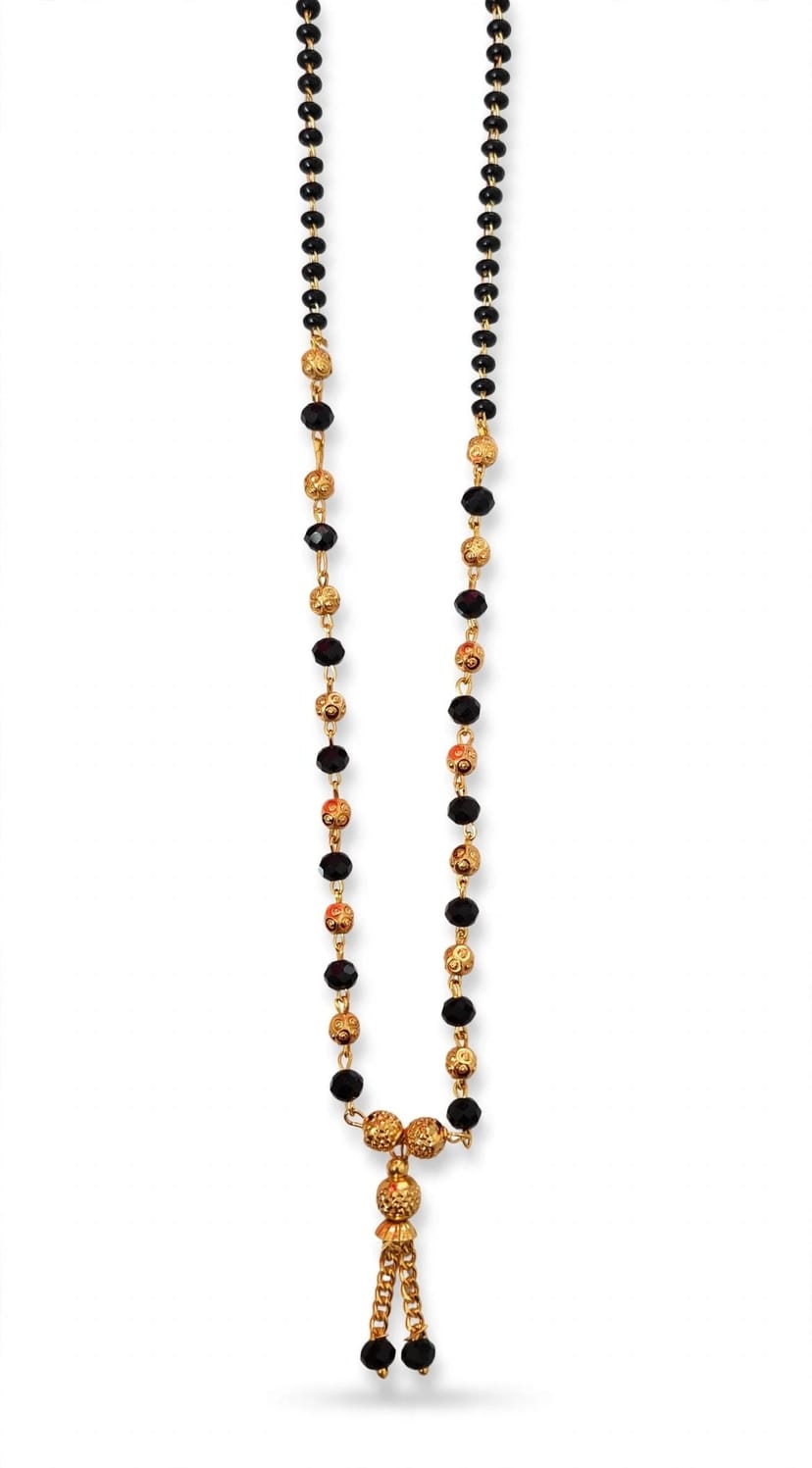 Black Karugamani Gold Ball Tassel Mangalsutra โ Long Chain*