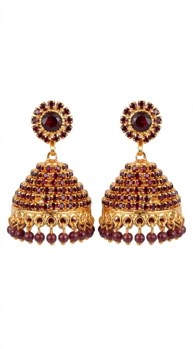 Maroon Kemp Bridal Jhumka โ Heavy Gold