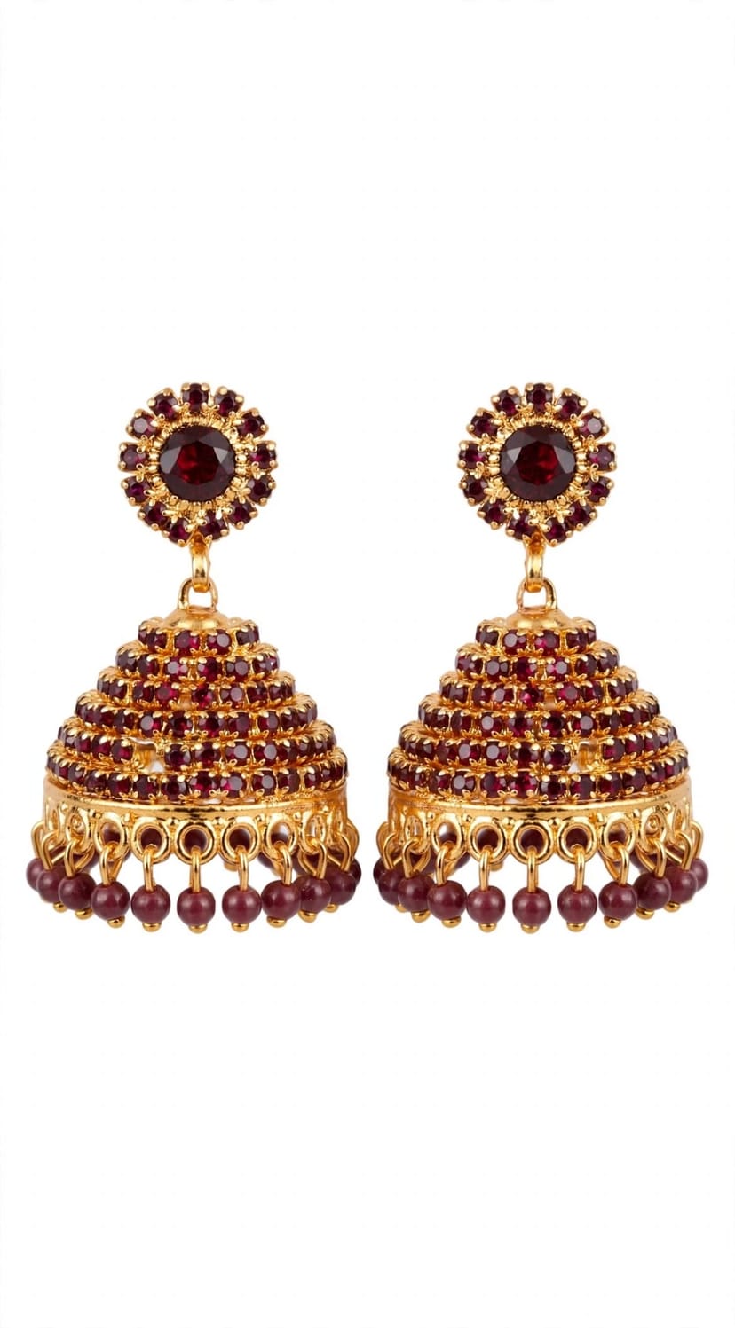 Maroon Kemp Bridal Jhumka โ Heavy Gold