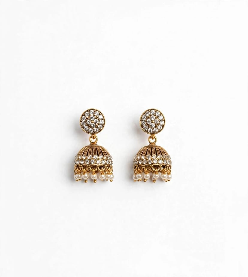 Small Size White Stone Jhumka
